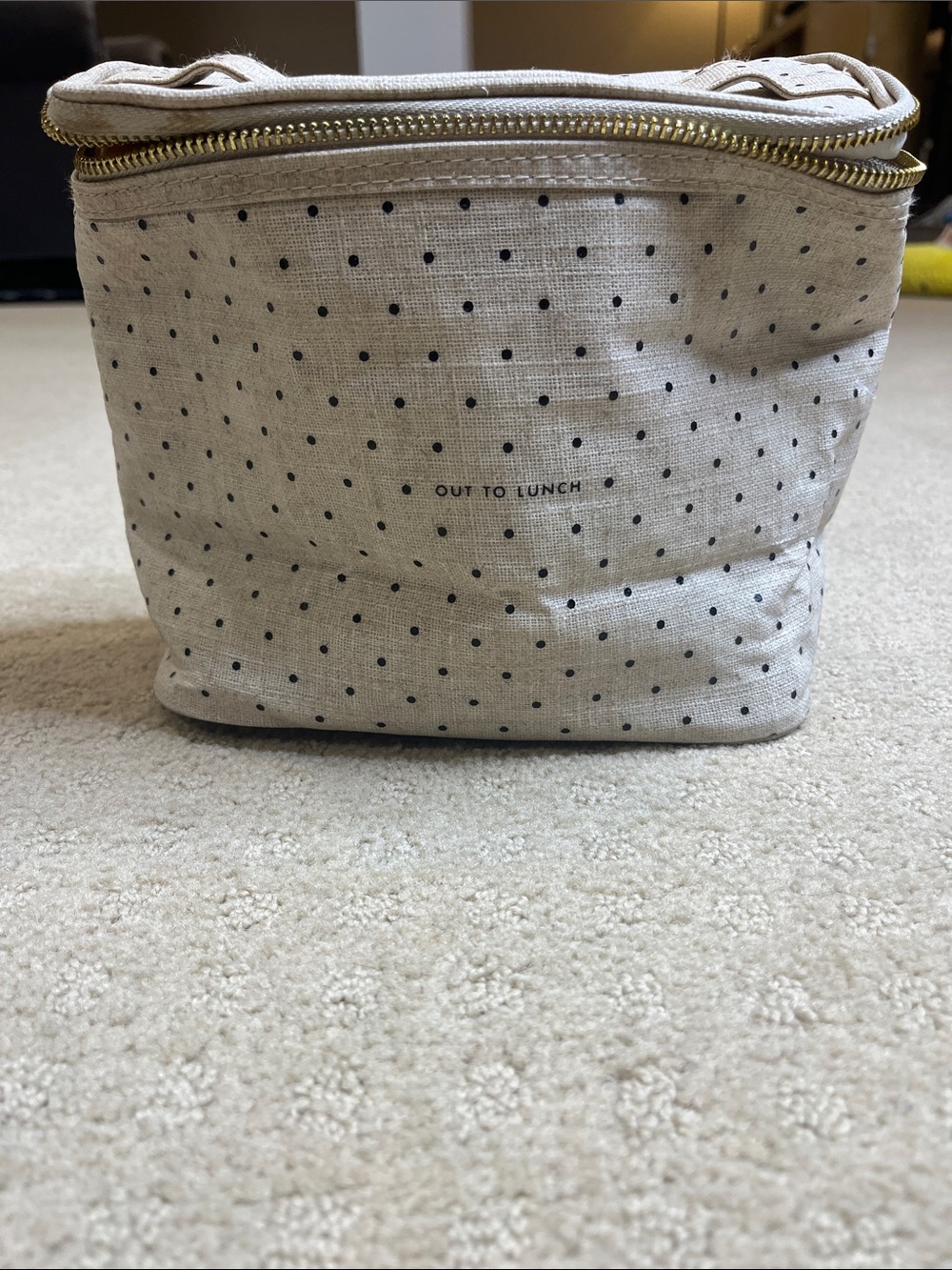 kate spade Beige Polka Dot Canvas Cosmetic Pouch with Gold Hardware